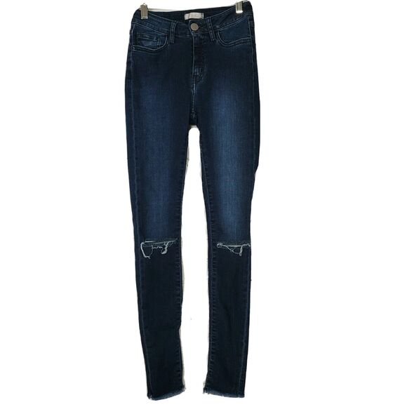 Aqua Capsule Womens Jeans Size 25 Distressed Raw Hem Stretch Dark Wash - Picture 1 of 10